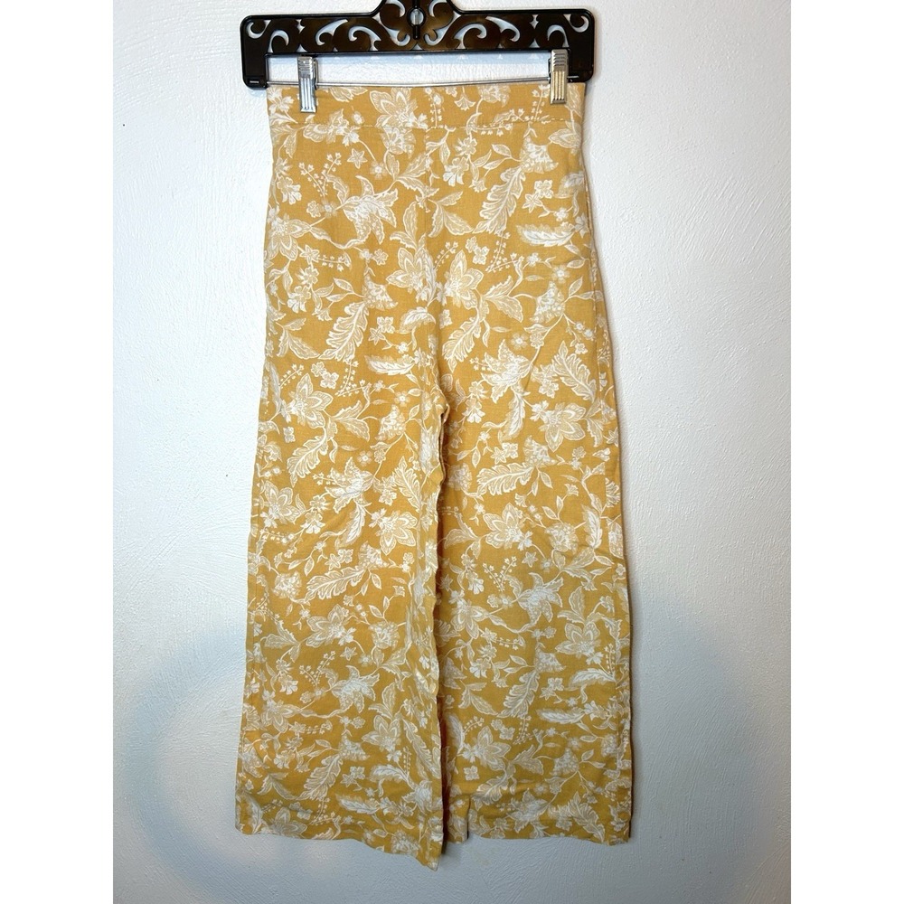 Haver + Blair London Wide Leg Floral Pants XS Yellow Linen Blend Boho Coastal - Picture 1 of 4